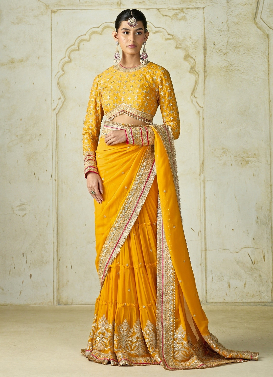 Mustard Yellow Georgette Saree Set