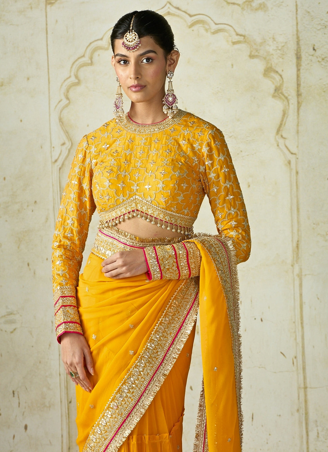 Mustard Yellow Georgette Saree Set