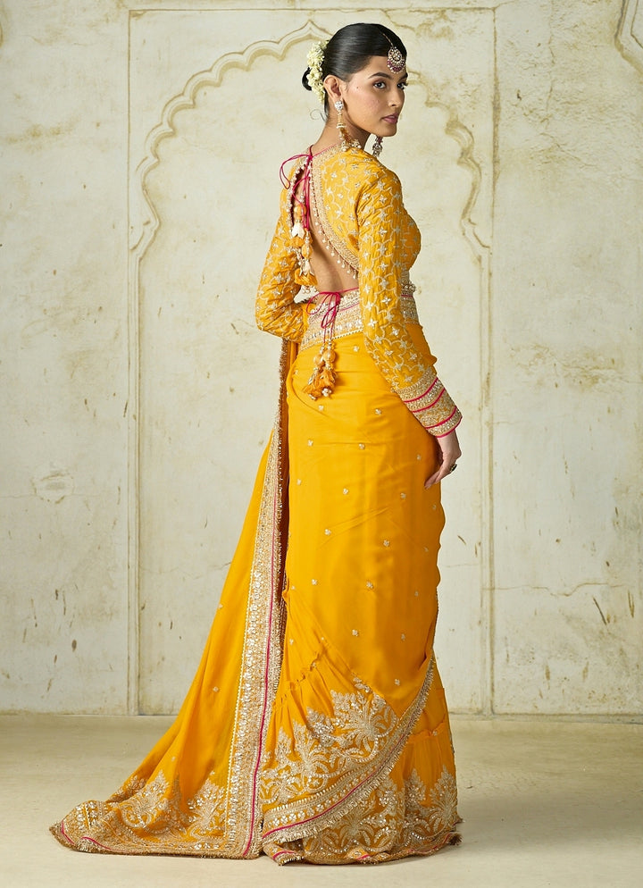 Mustard Yellow Georgette Saree Set