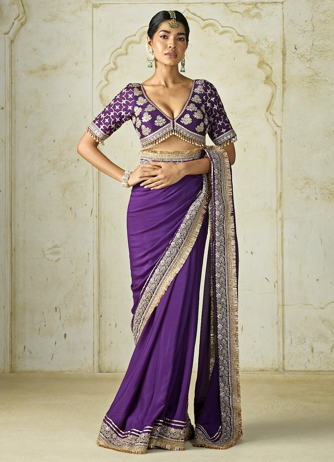 Purple Chiffon Saree Set