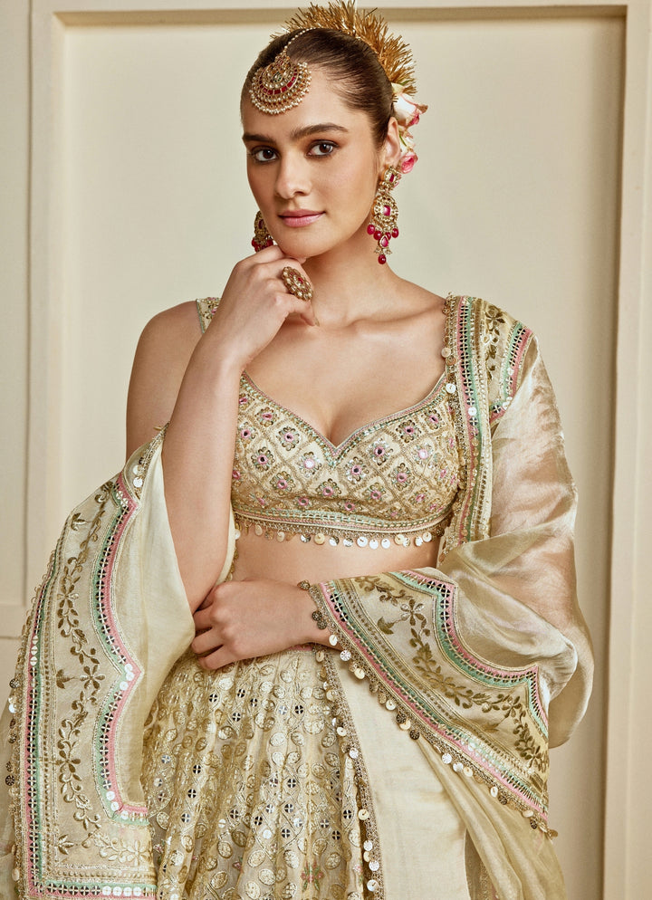 Muted Gold Tussar Bridal Lehenga Set