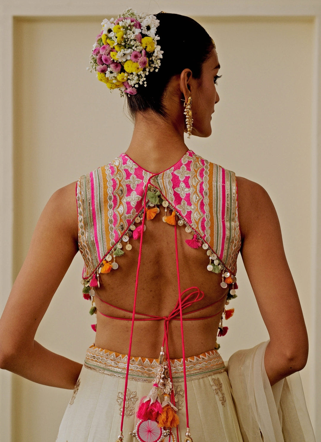 Ivory Embroidered Tussar Lehenga Set