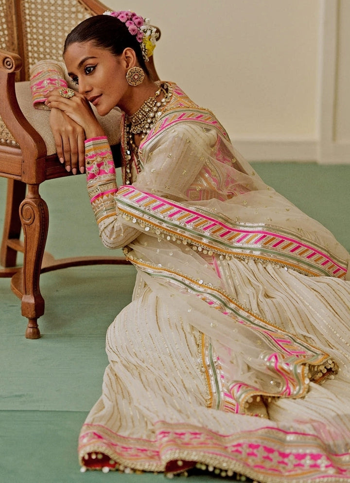 Ivory Organza Anarkali Set With Jacket