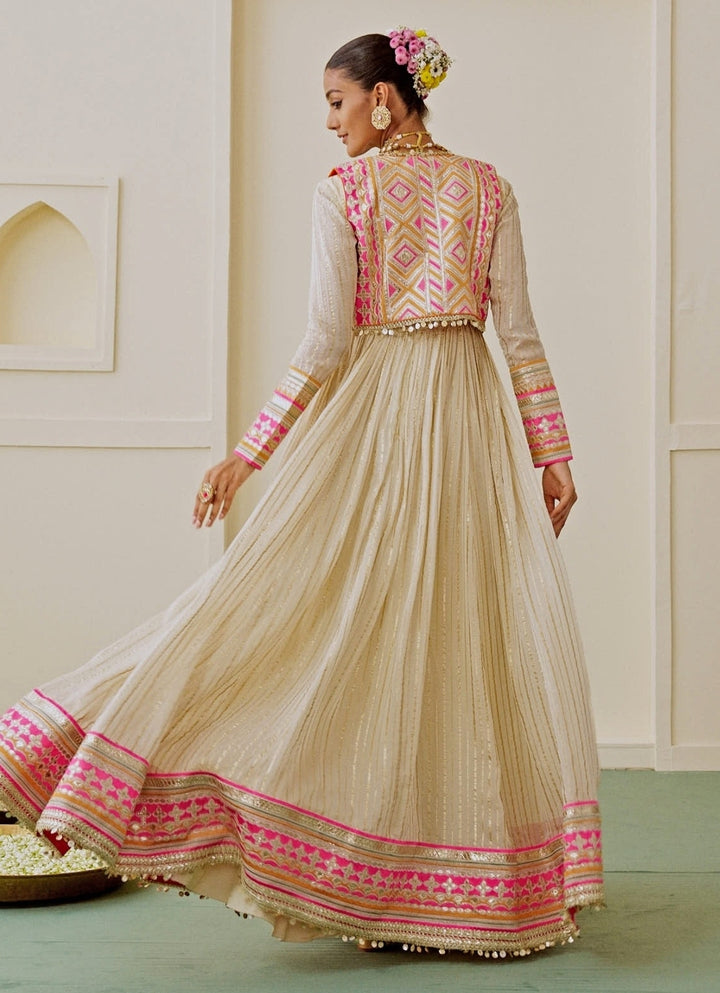 Ivory Organza Anarkali Set With Jacket