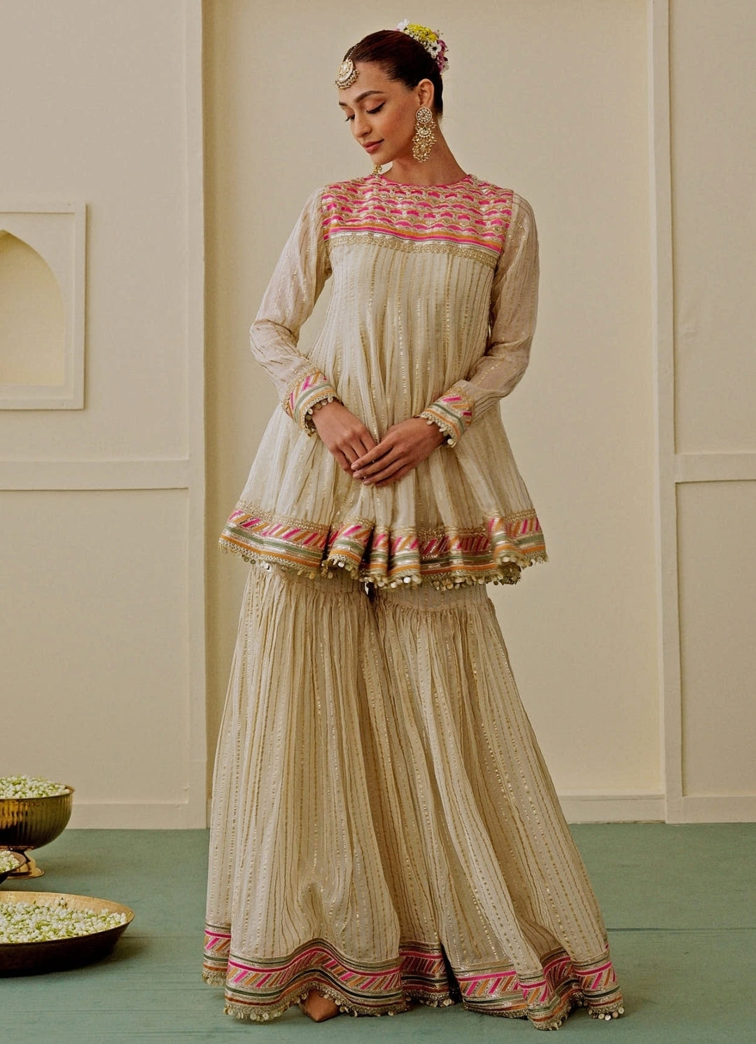 Ivory Organza Kurta Sharara Set