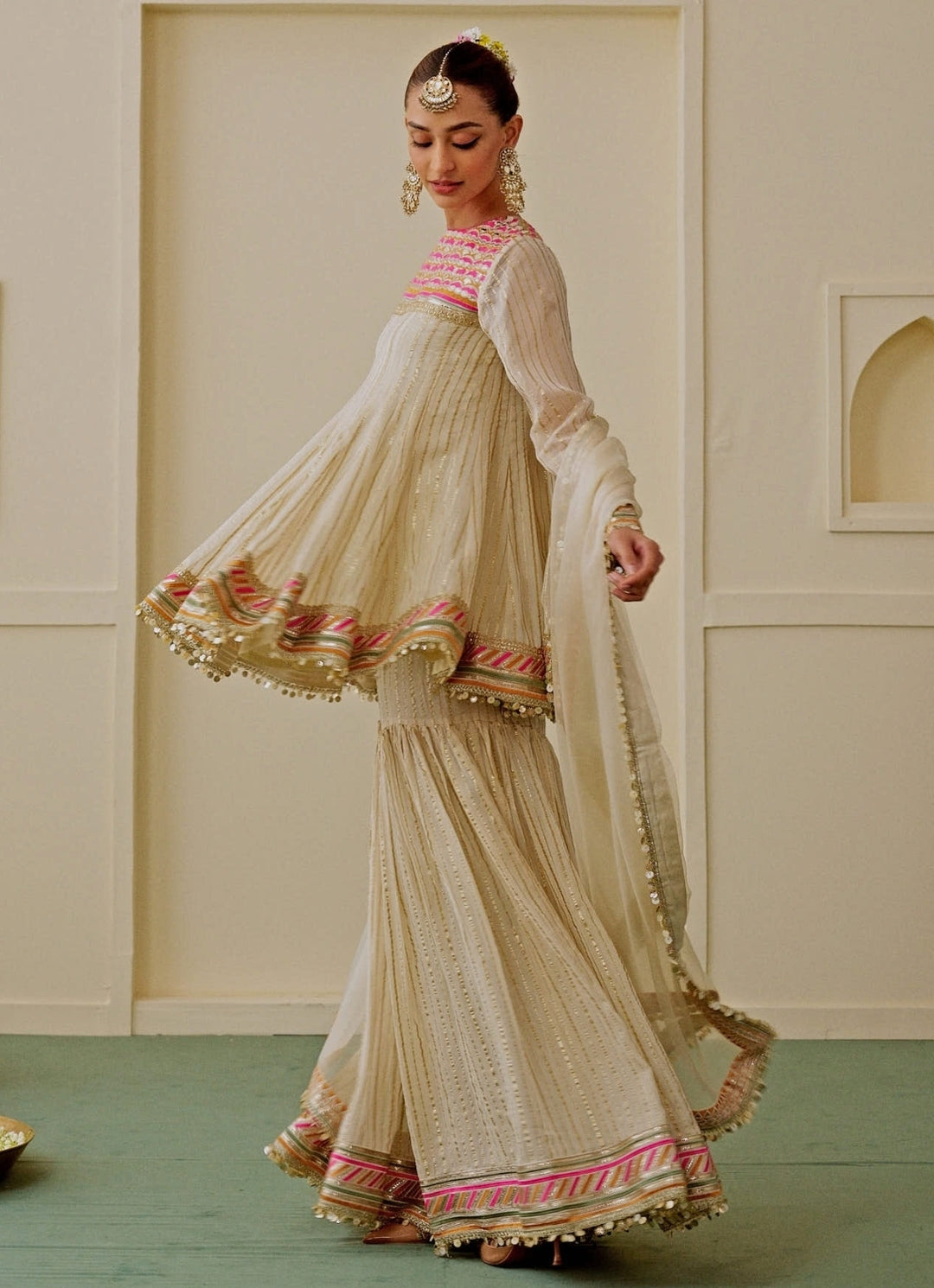 Ivory Organza Kurta Sharara Set