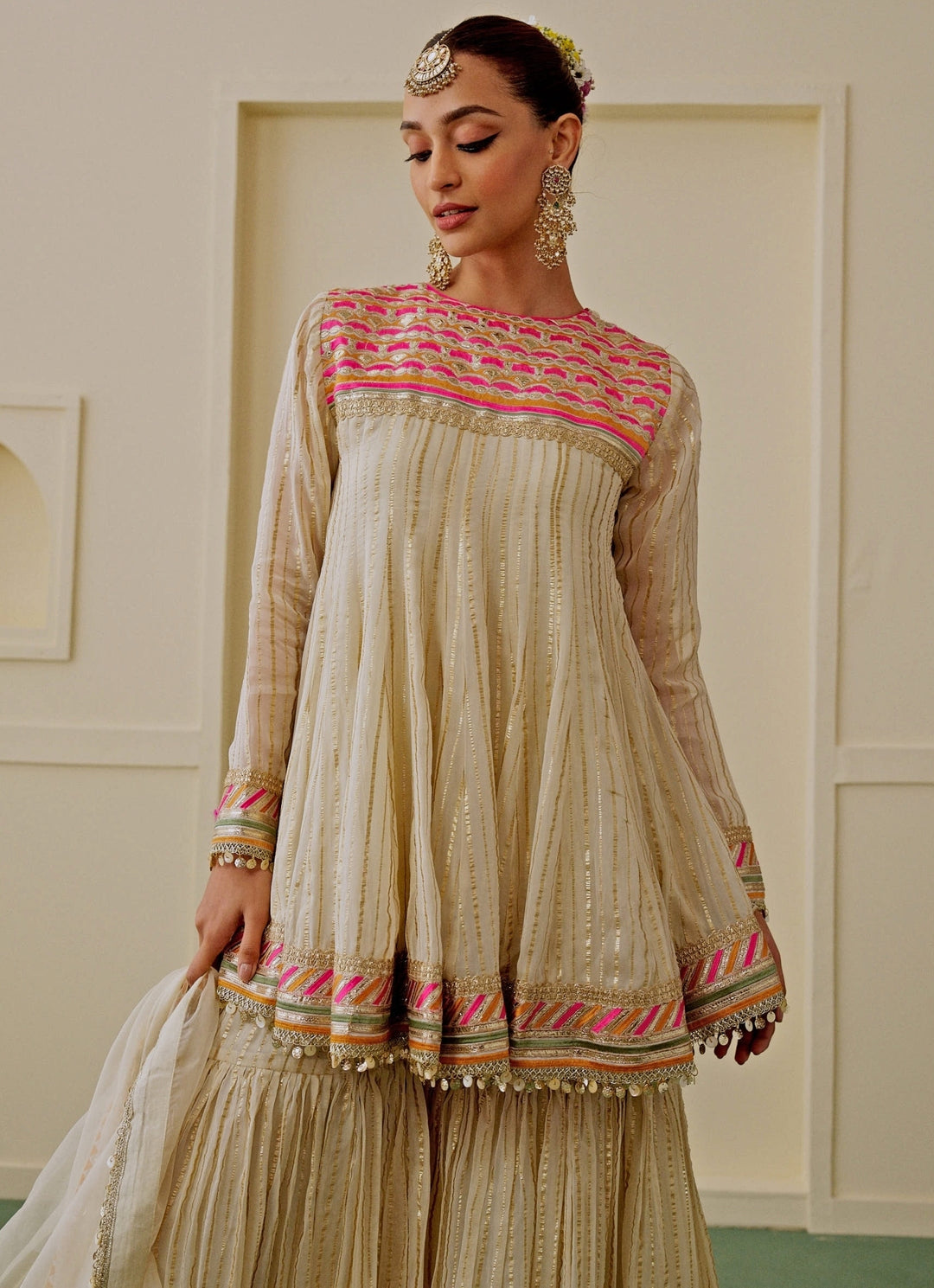 Ivory Organza Kurta Sharara Set