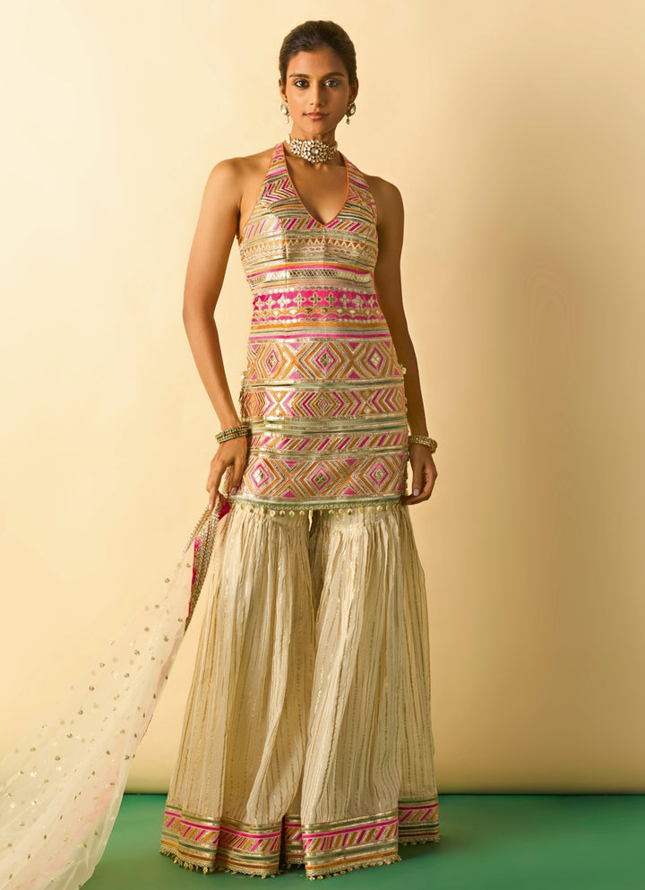 Ivory Tussar Kurta Sharara Set
