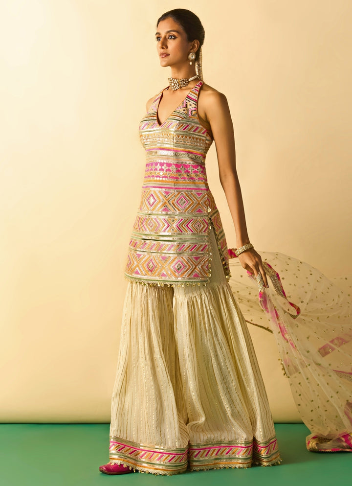 Ivory Tussar Kurta Sharara Set