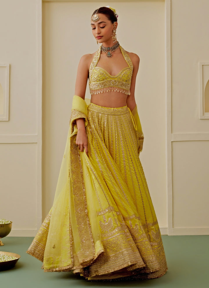 Yellow Tussar Bridal Lehenga Set