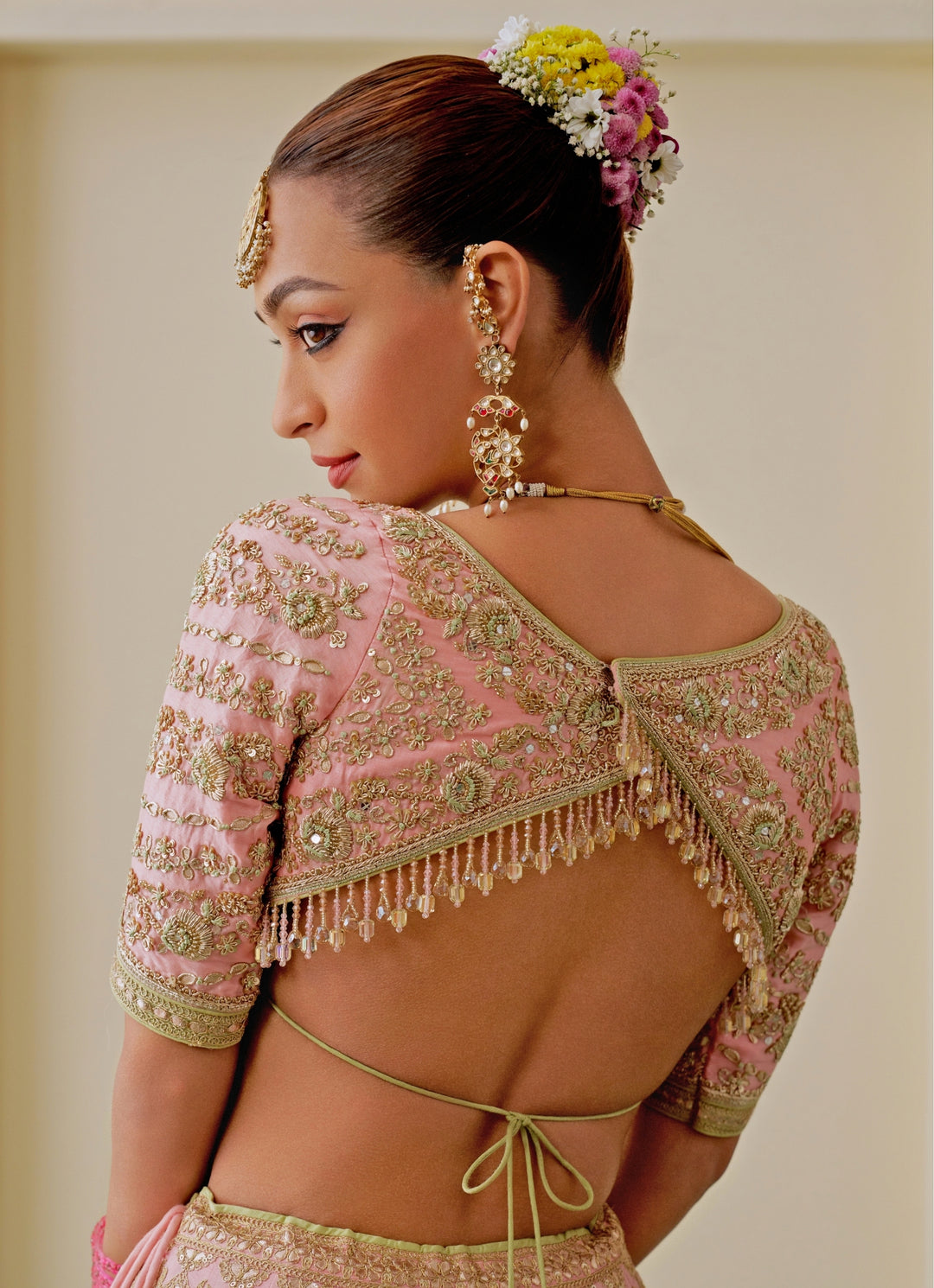 Rose Pink Tussar Bridal Lehenga Set