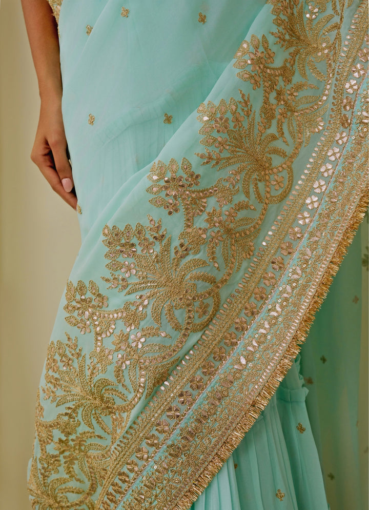 Ice Blue Georgette Saree Set