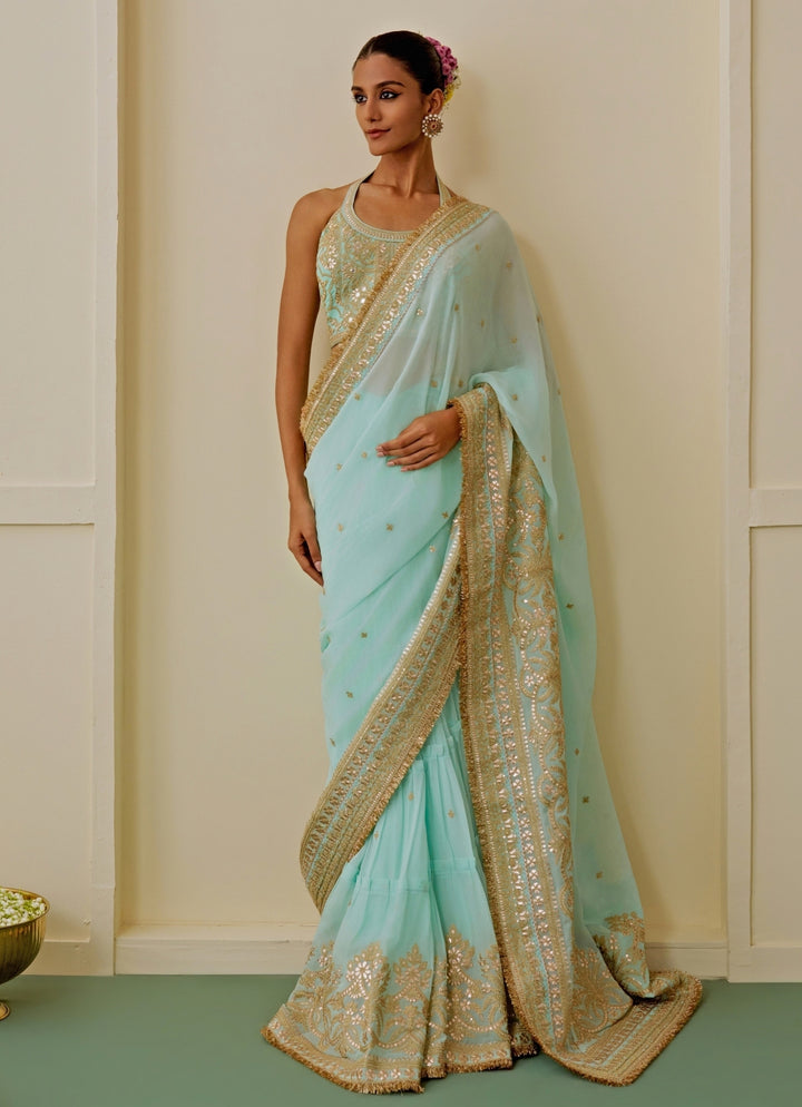 Ice Blue Georgette Saree Set
