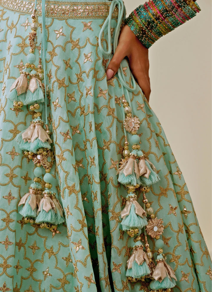 Ice Blue Tussar Lehenga Set