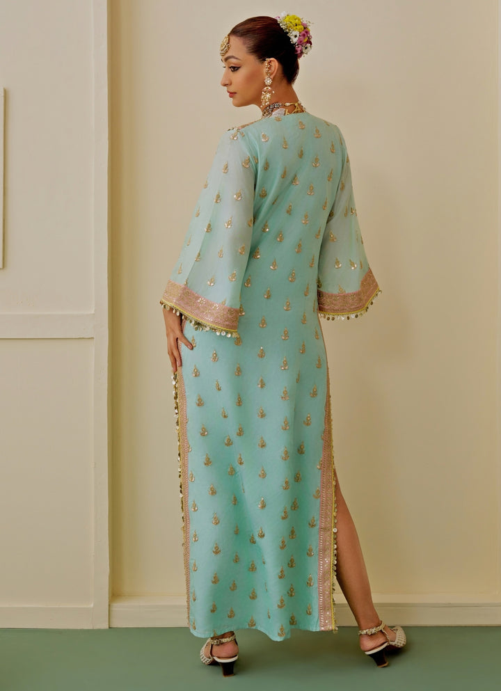 Ice Blue Tussar Kaftan Set