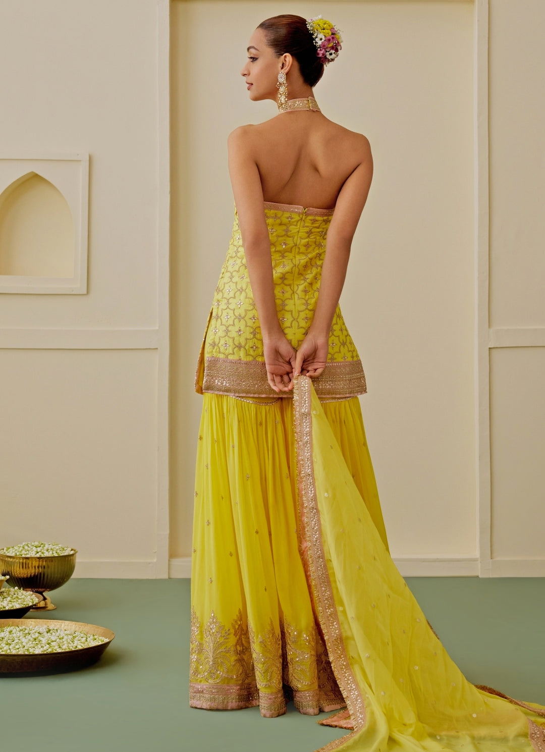 Yellow Tussar Kurta Sharara Set