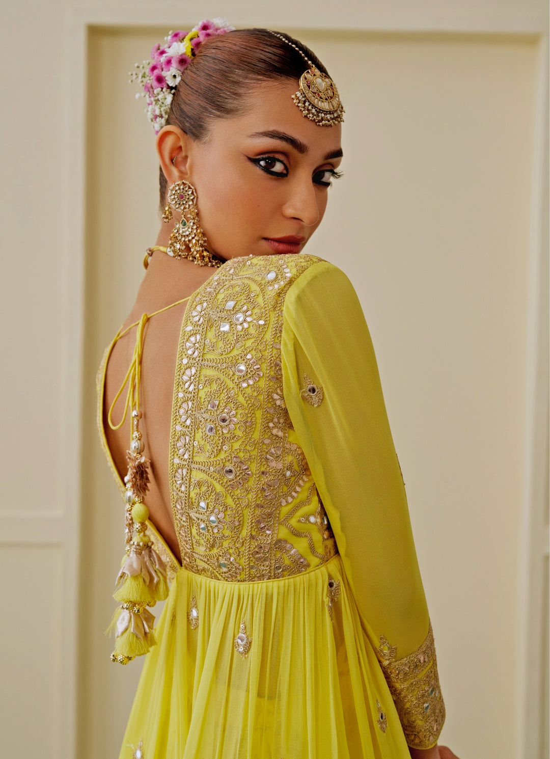 Yellow Georgette Peplum Kurta Sharara Set