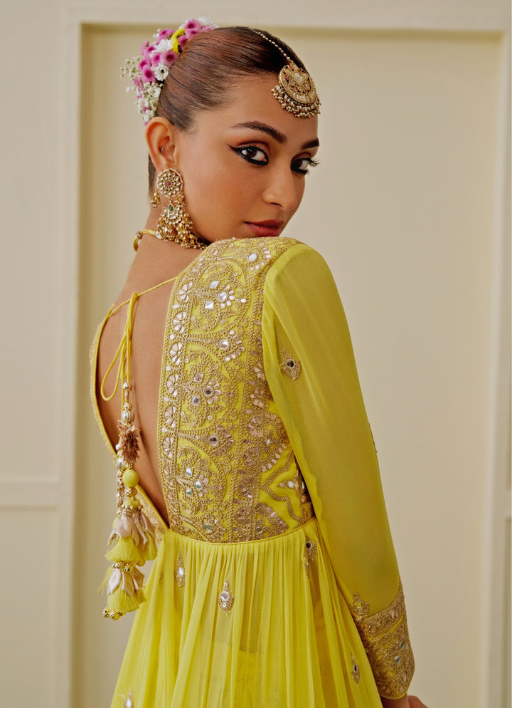 Yellow Georgette Peplum Kurta Sharara Set