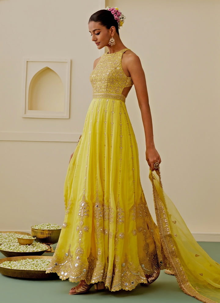 Yellow Georgette Anarkali Set