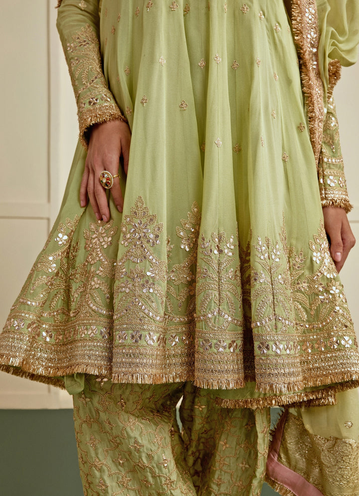 Pista Green Tussar Farshi Salwar Kurta Set
