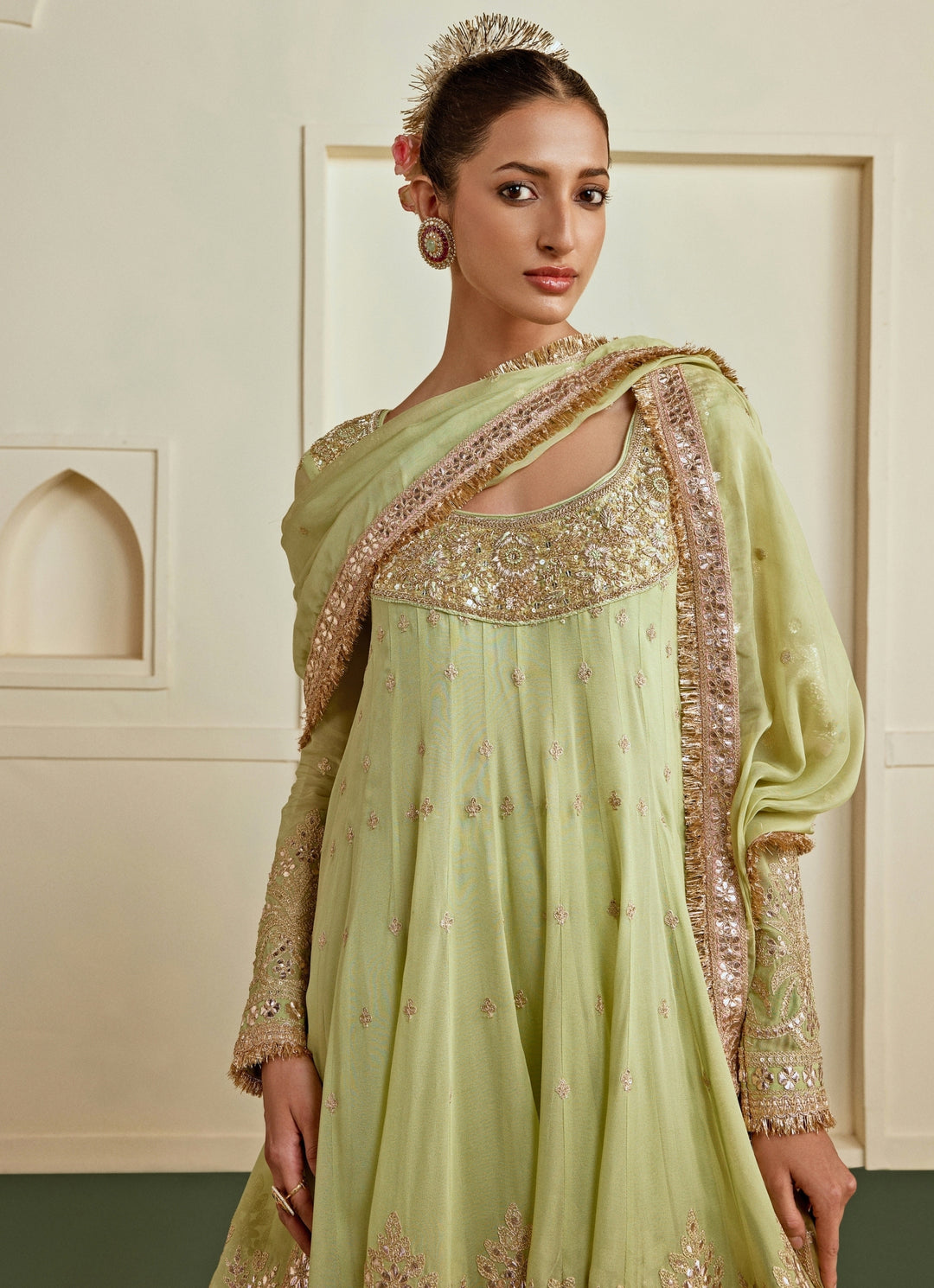 Pista Green Tussar Farshi Salwar Kurta Set