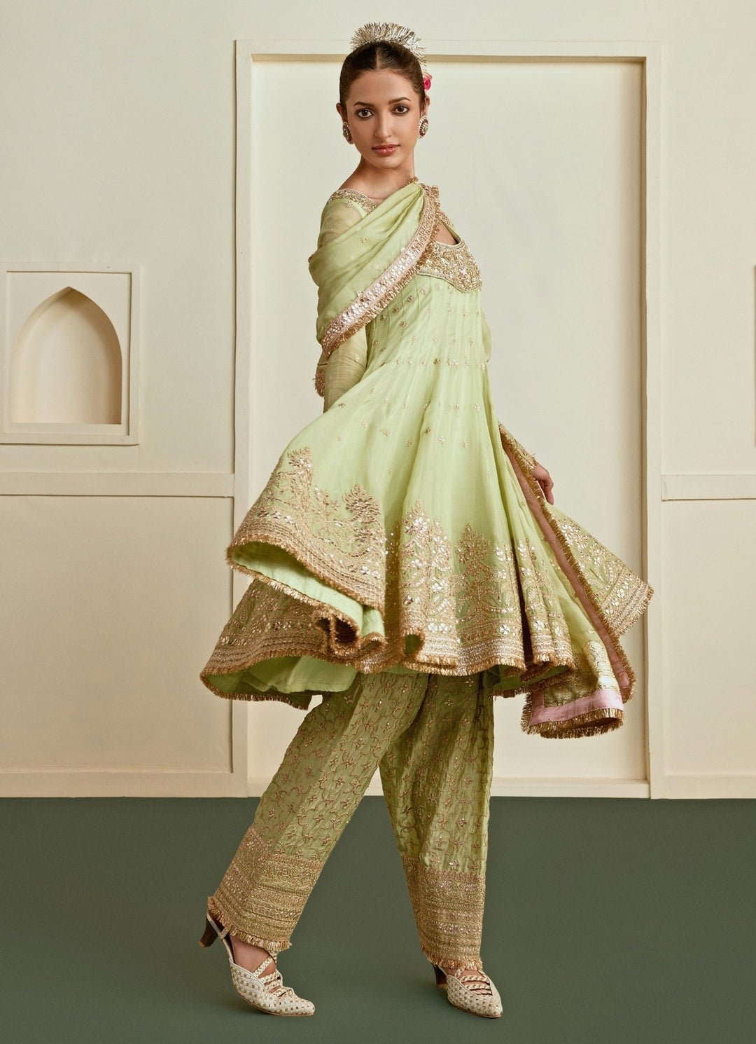 Pista Green Tussar Farshi Salwar Kurta Set