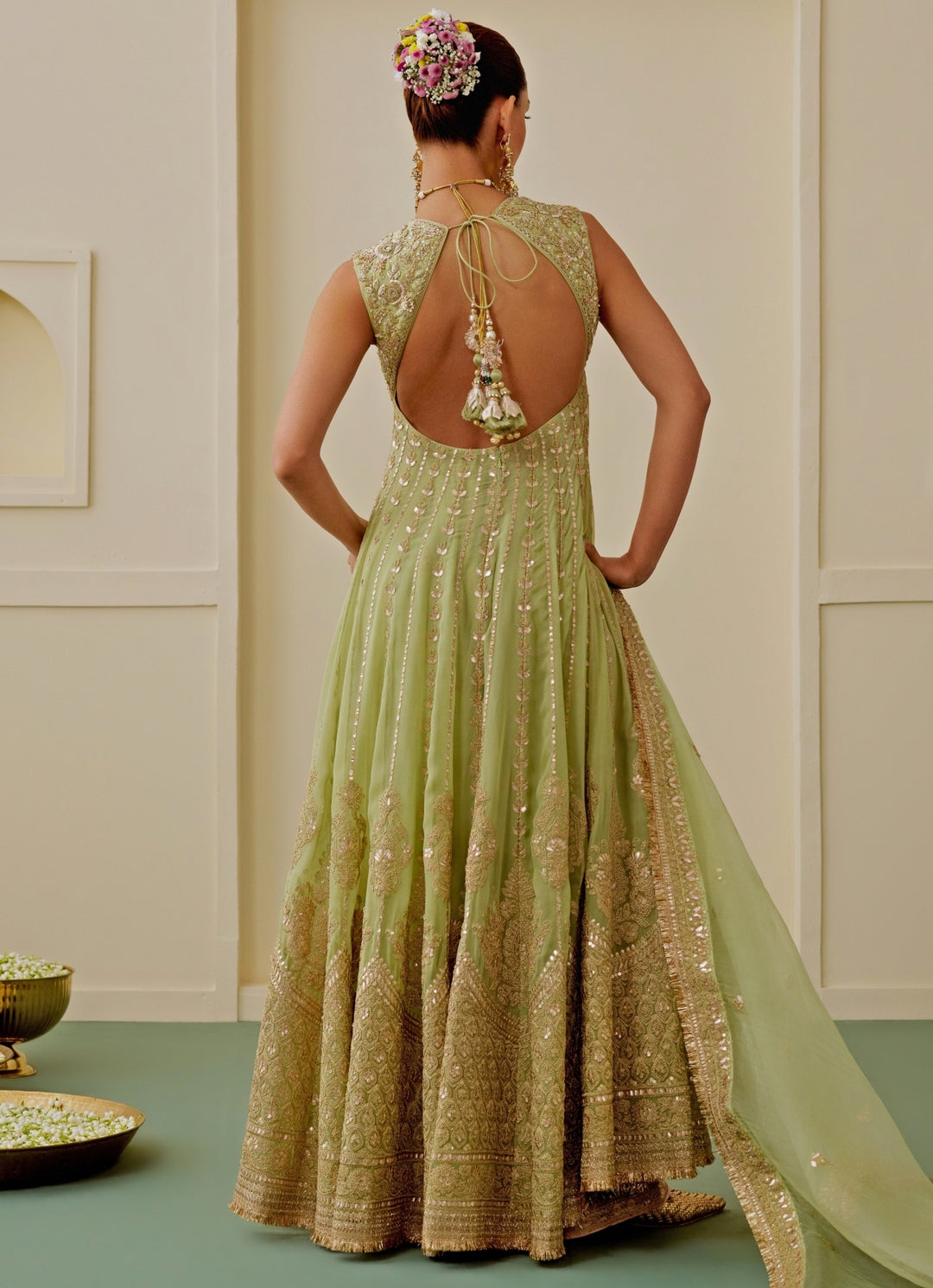 Pista Green Georgette Bridal Anarkali Set