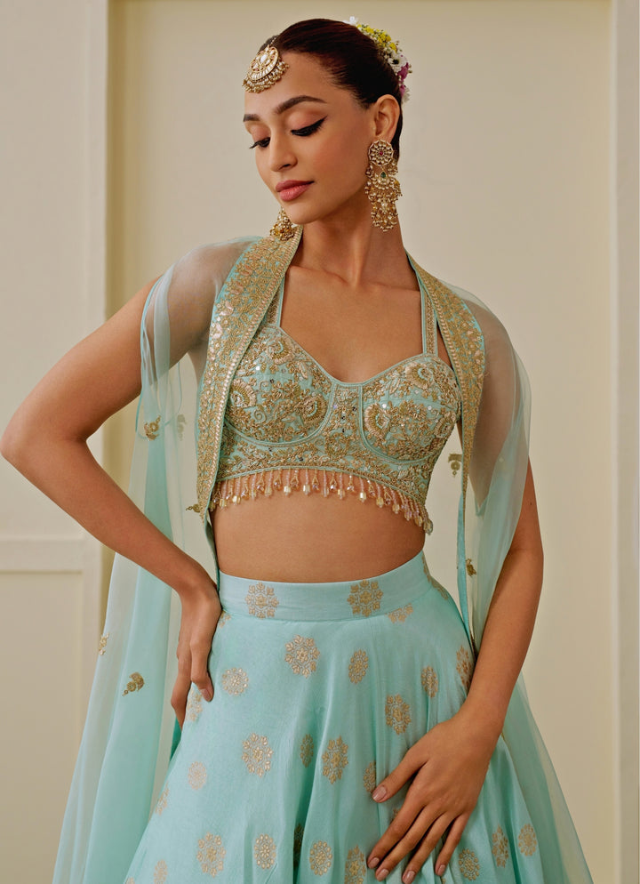 Ice Blue Brocade Lehenga Set