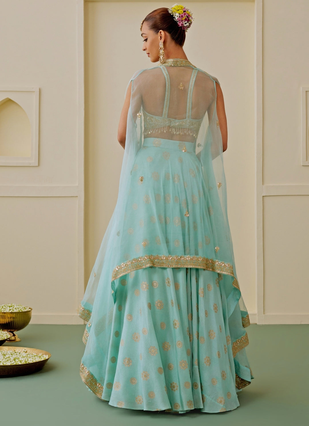 Ice Blue Brocade Lehenga Set