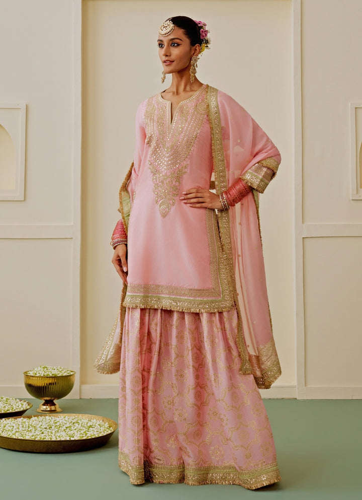 Blush Pink Tussar Kurta Sharara Set