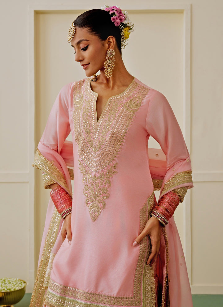 Blush Pink Tussar Kurta Sharara Set