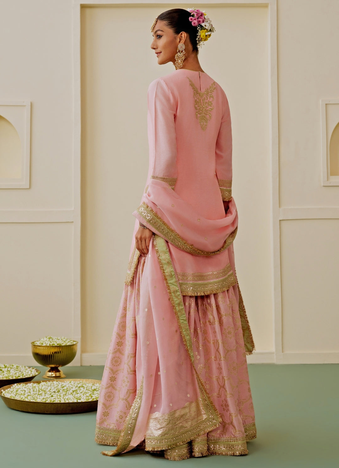 Blush Pink Tussar Kurta Sharara Set