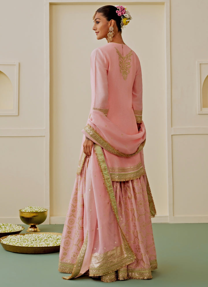Blush Pink Tussar Kurta Sharara Set