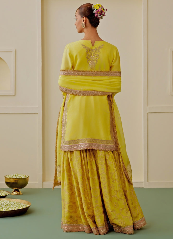 Yellow Tussar Kurta Sharara Set