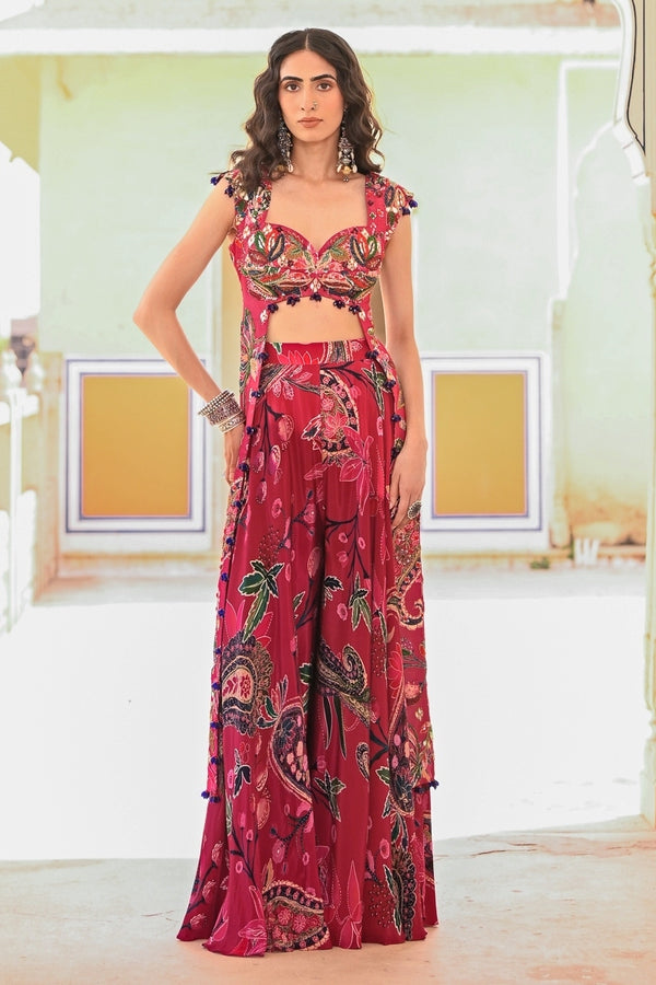 Juhi Bengani hot pink printed crepe pants set for a post wedding party