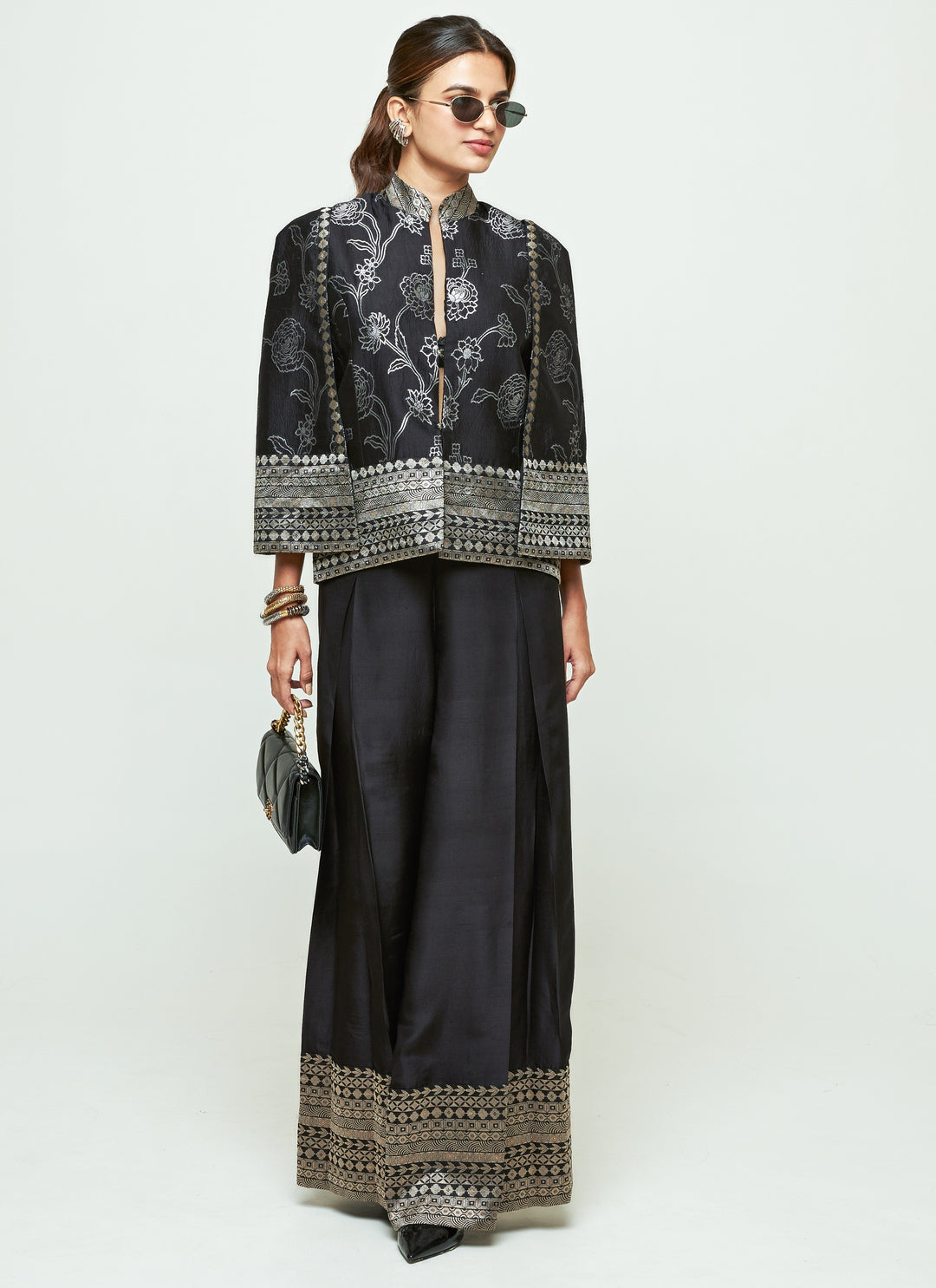 Black Silk Jacket Pants Set
