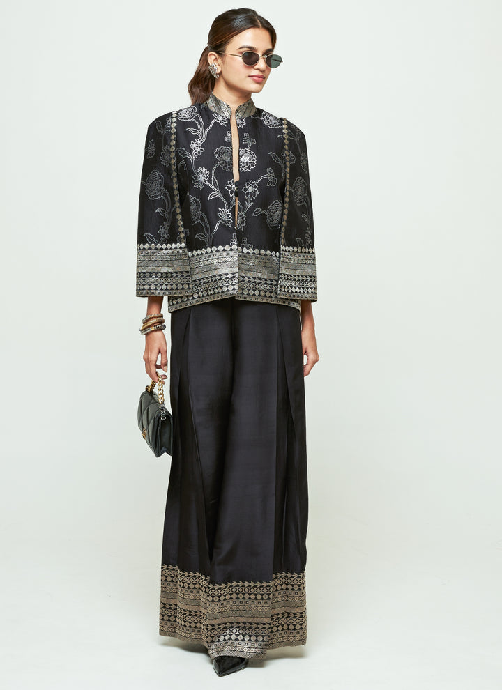 Black Silk Jacket Pants Set