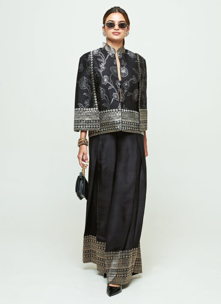 Black Silk Jacket Pants Set