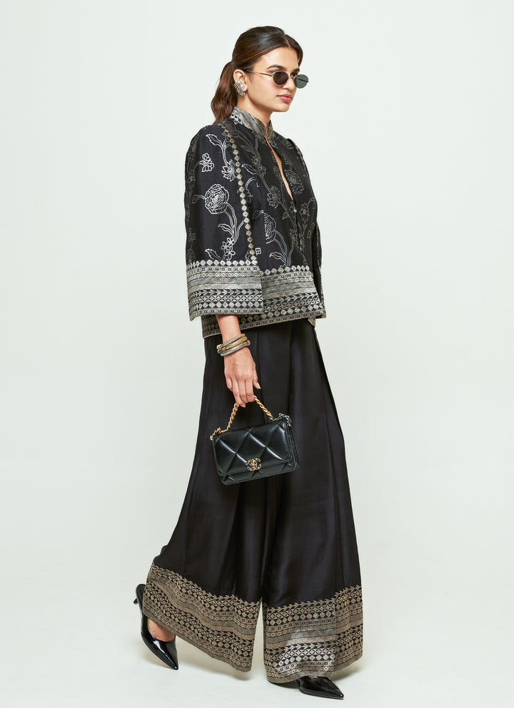 Black Silk Jacket Pants Set