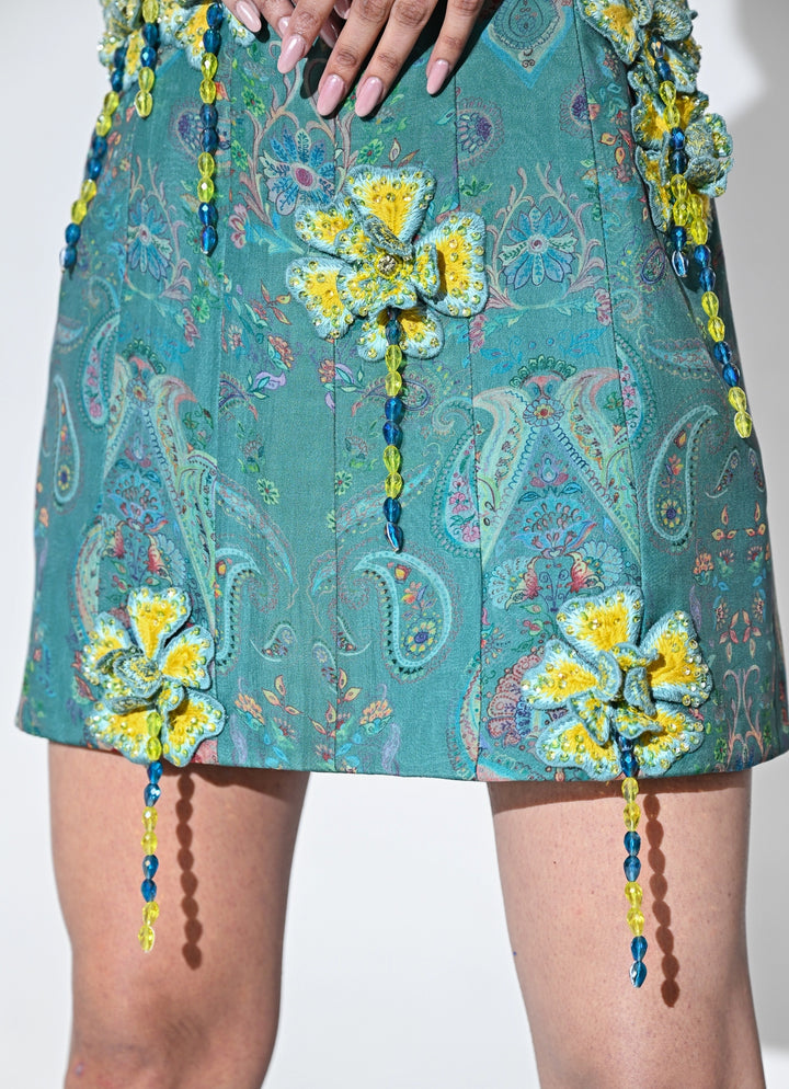 Rama Green Floral Organza Corset Dress