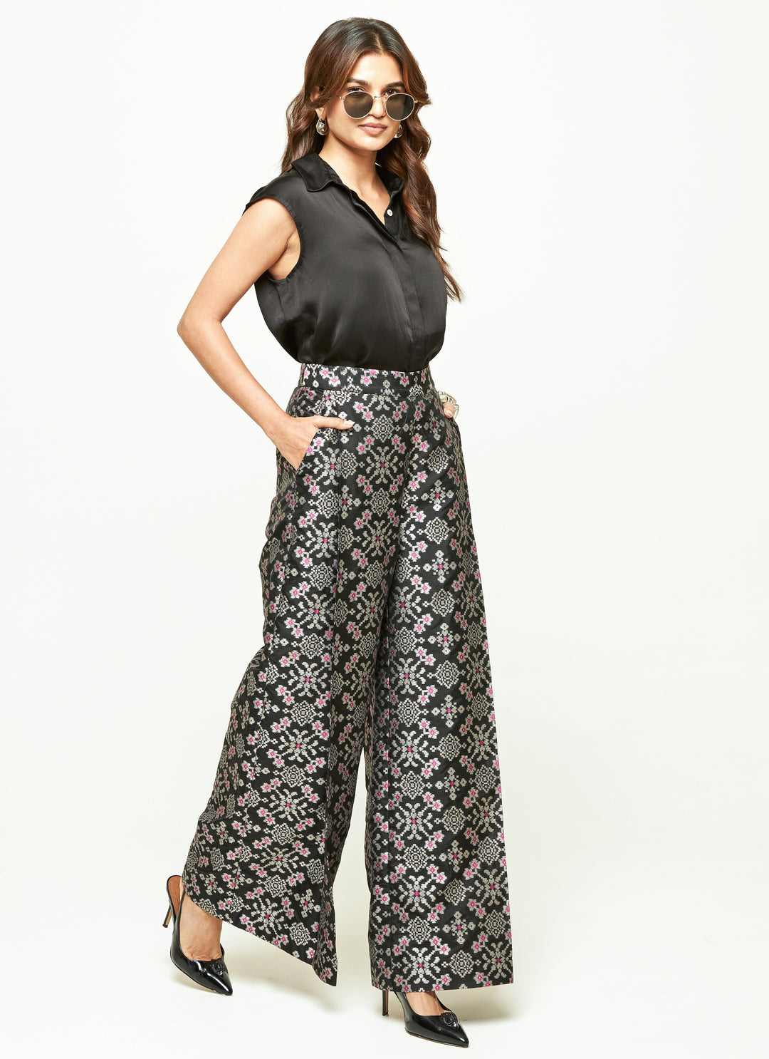 Black Brocade Silk Pants Set