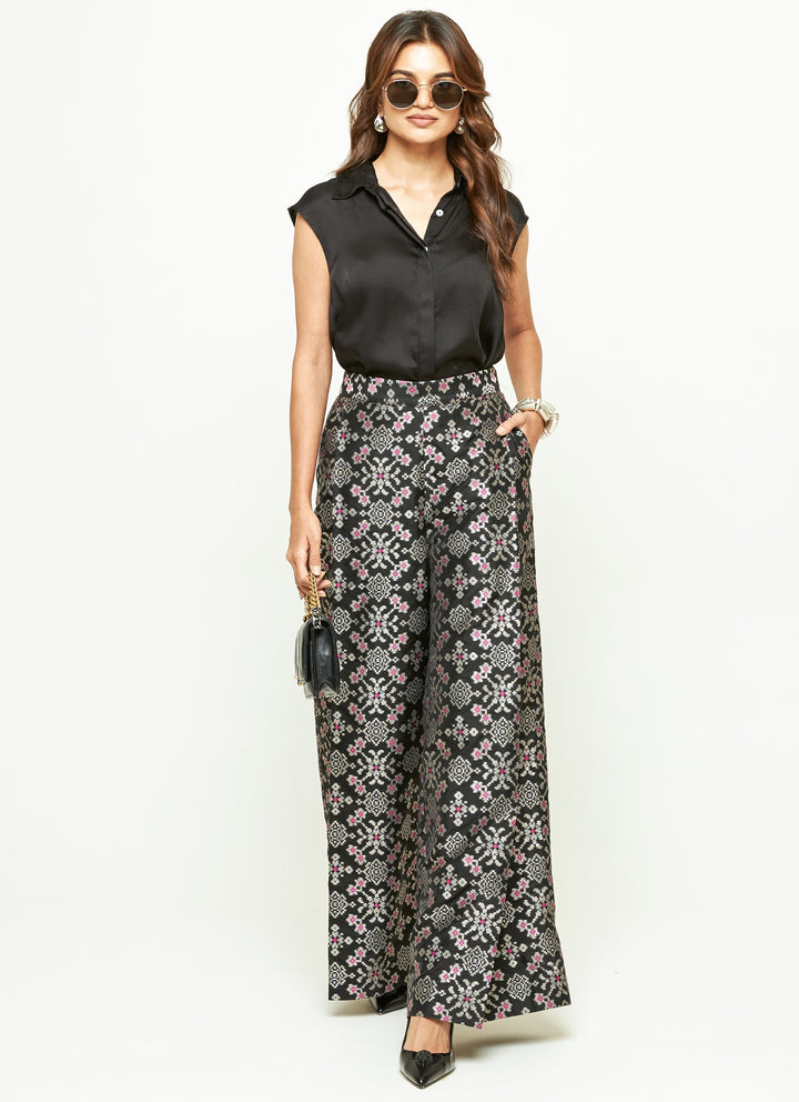 Black Brocade Silk Pants Set