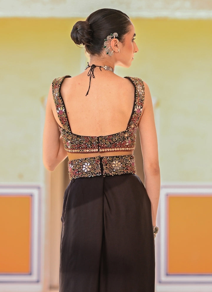Black Satin Cowl Skirt Set