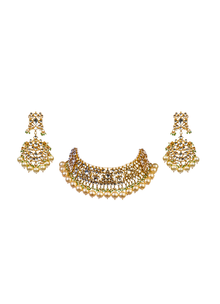 White Choker Necklace Set With Pearl