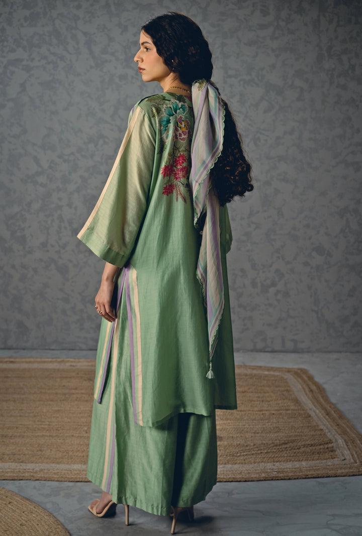 Blue Printed Silk Kurta Pants Set