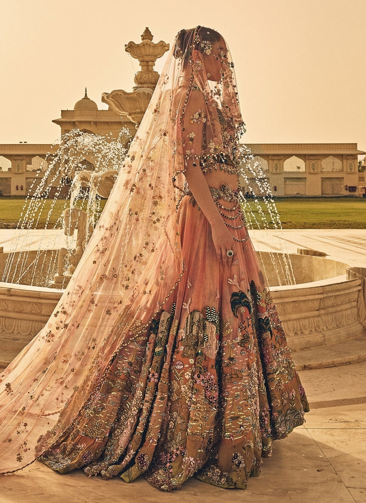 Coral Ombre Georgette Corset Lehenga Set