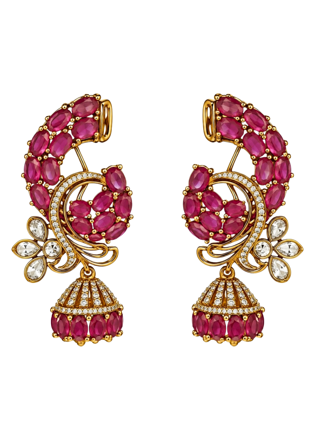 Pink Stone Peacock Statement Earrings