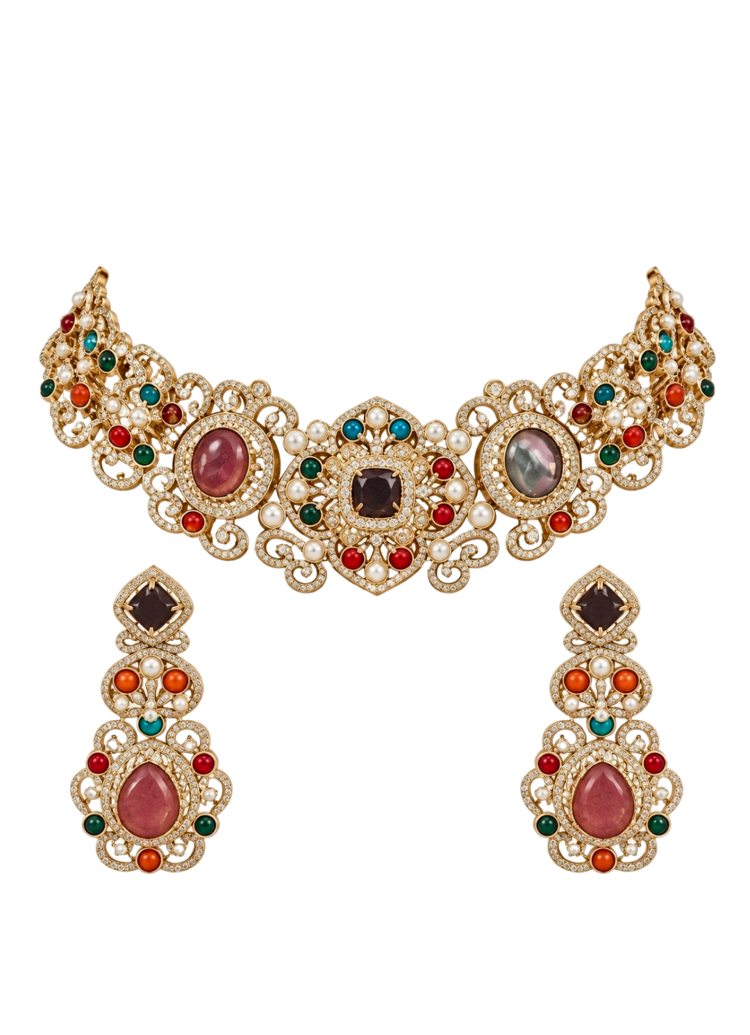 Gold Plated Multicolor Choker Necklace Set