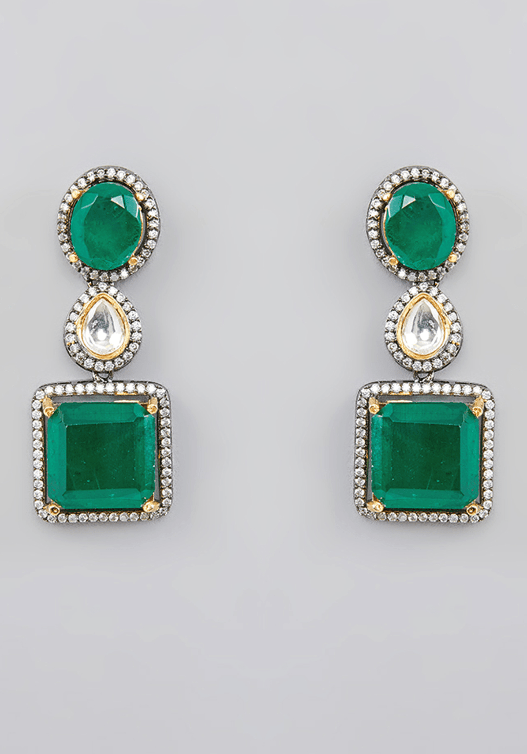 3 Layer Polki And Emerald Necklace Set Zevar by Geeta - Fabilicious Fashion