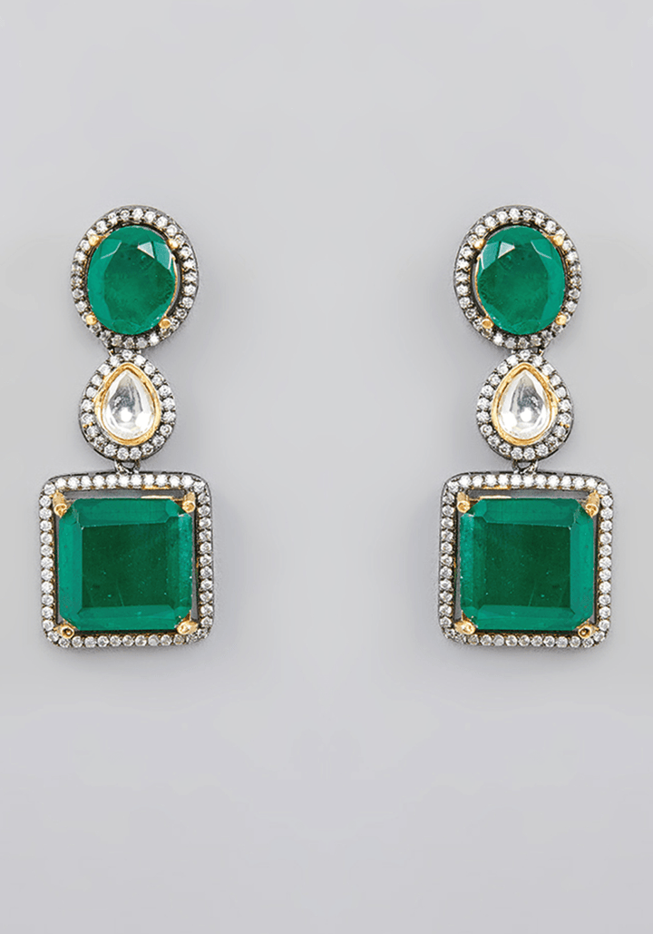 3 Layer Polki And Emerald Necklace Set Zevar by Geeta - Fabilicious Fashion